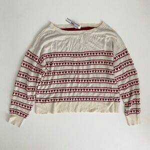 PINK Victoria's Secret Sweater Off Shoulder Knit Ivory Heart Loose NWT